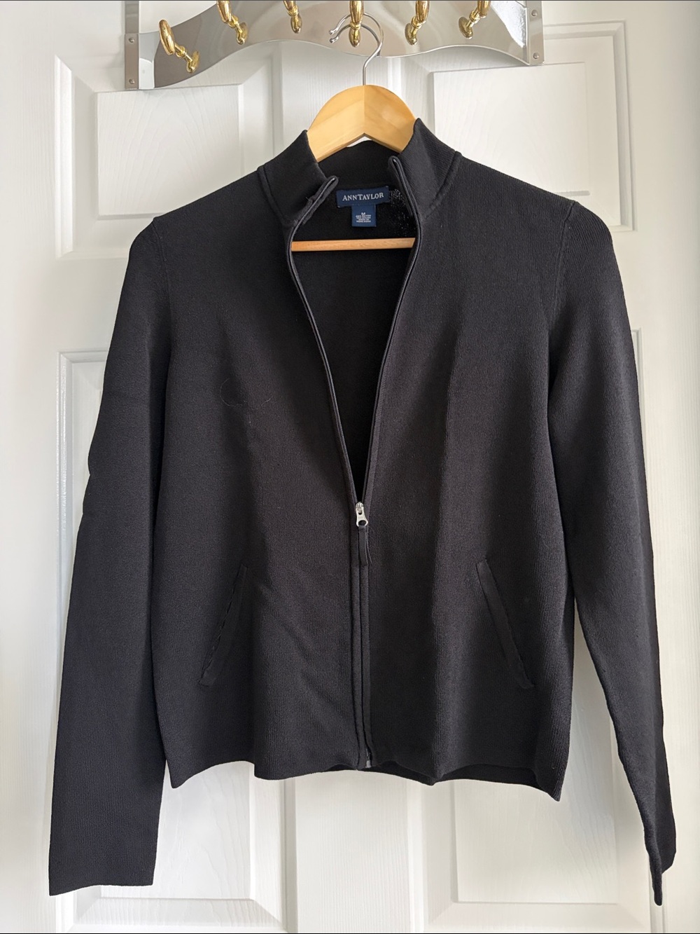 Ann Taylor Black Zip Jacket with Stand Collar